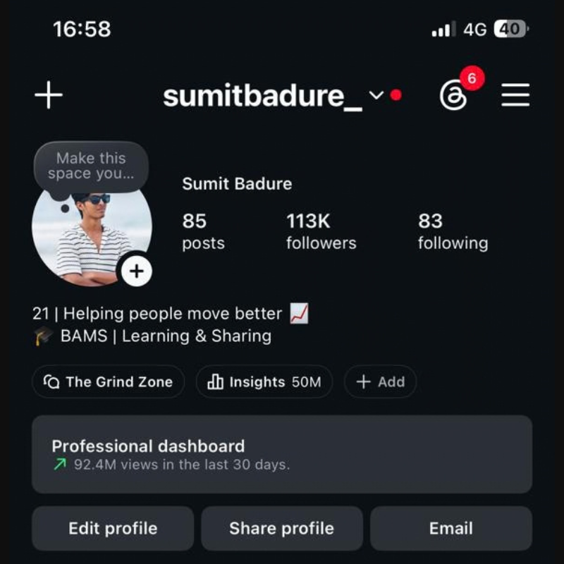 INSTAGRAM analytics showing 92.4M views in 30 days